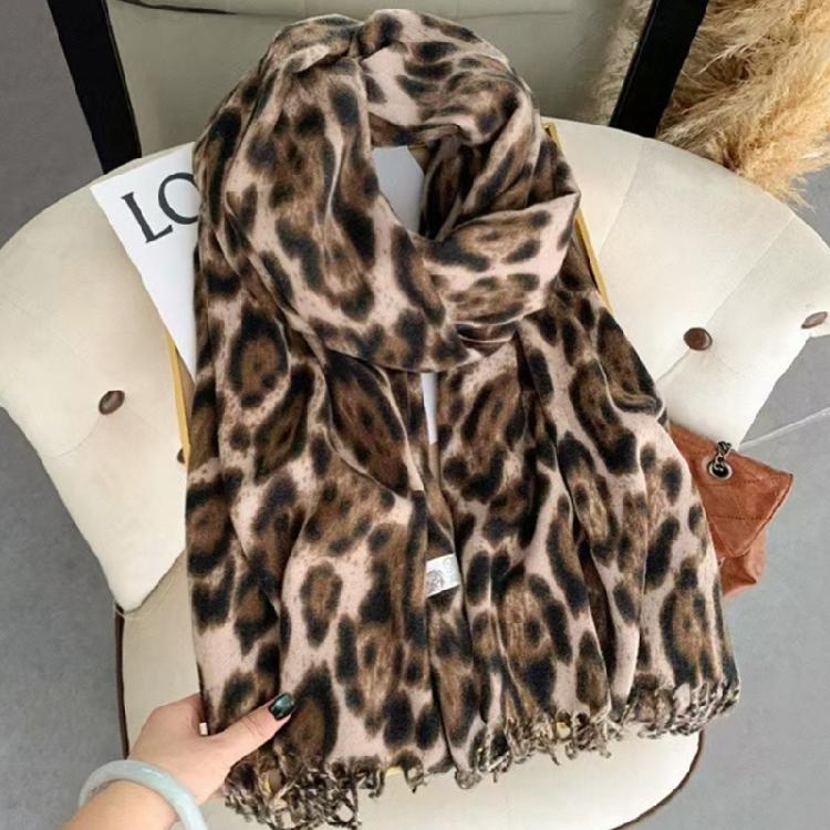 Soft Leopard Print Thickened Scarf Winter Shawl Lightweight Polyester Neckerchief Shawl For Women And Girls
