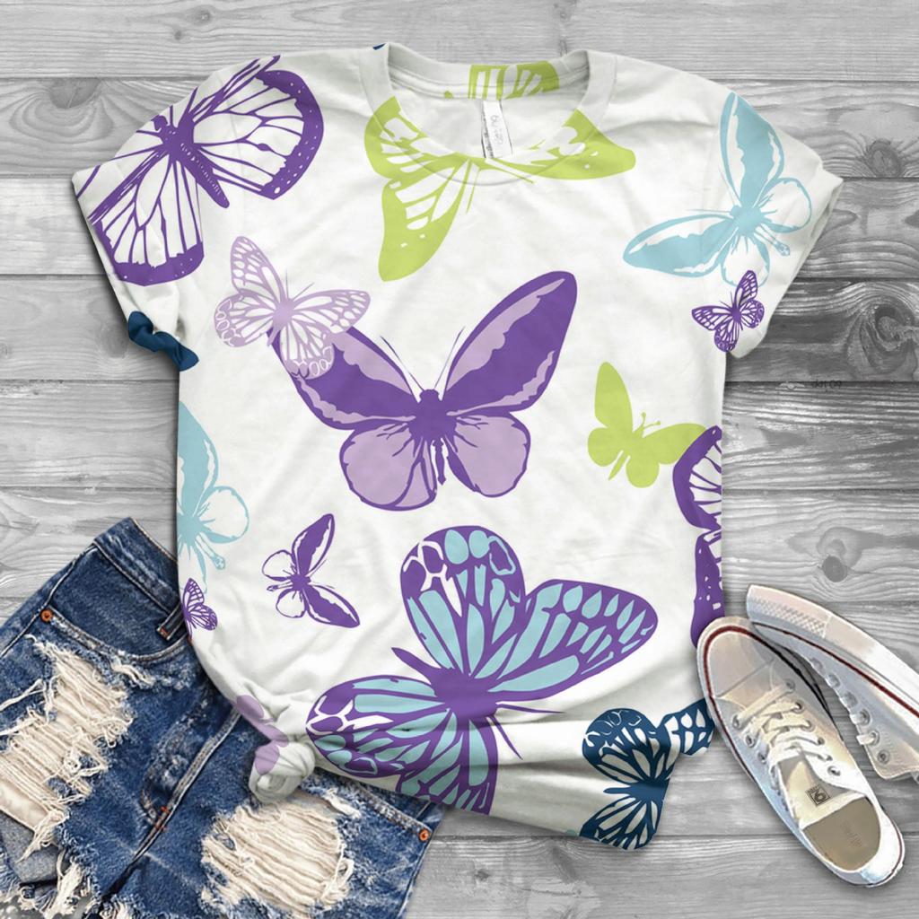Summer Top Butterfly Series 3D Digital Printed Sports and Leisure Loose Women's Short Sleeved T-shirt