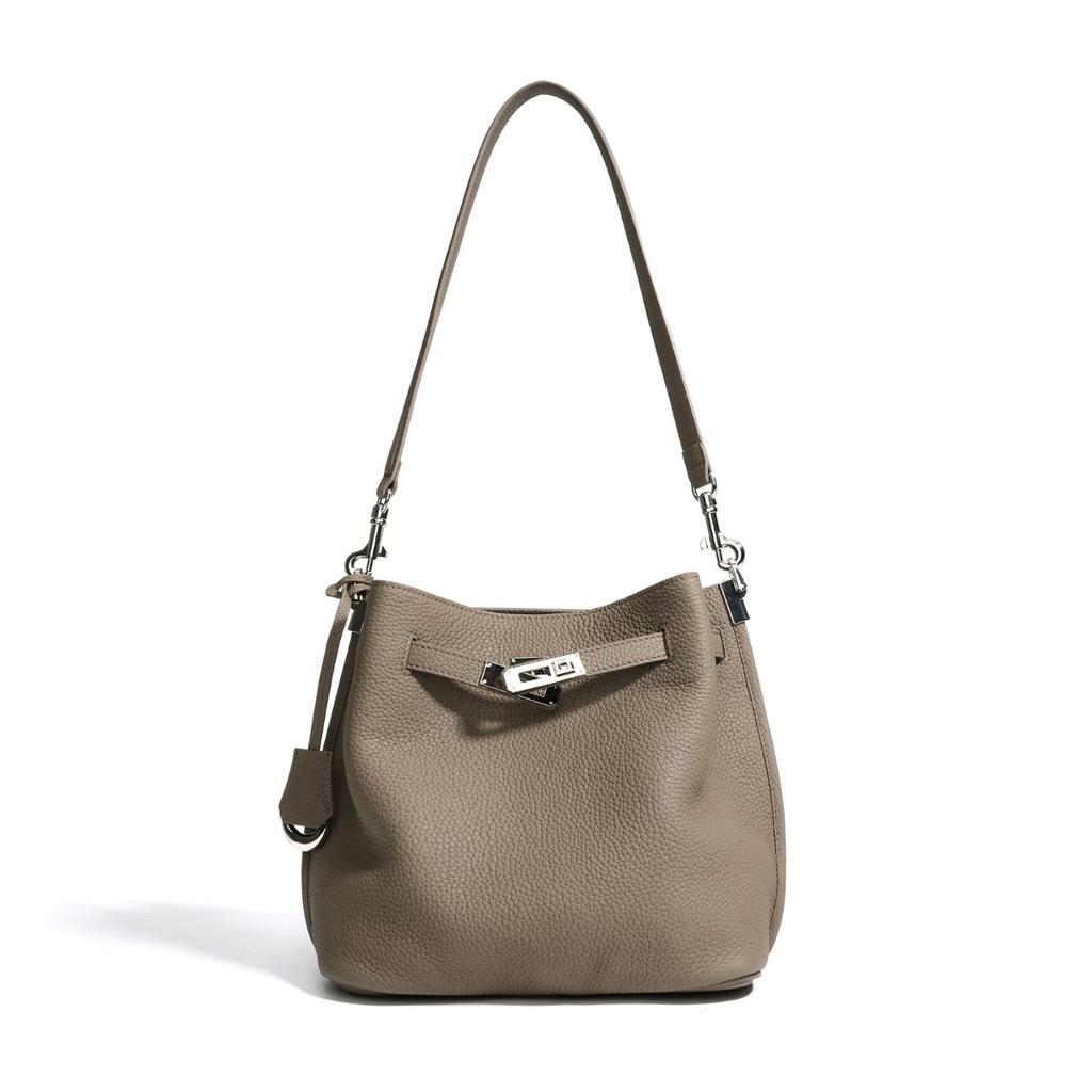 New lychee pattern bucket bag fashionable women's messenger bag women's solid color fashionable versatile leather shoulder armpit bag