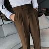 Elegante Formelle Hosen Herren Anzug Business Stil Gerade Beine Schmal Geschnitten Einfarbige Weiche Hohe Taille Vintage Taschen Atmungsaktiv Bürohosen Reißverschluss