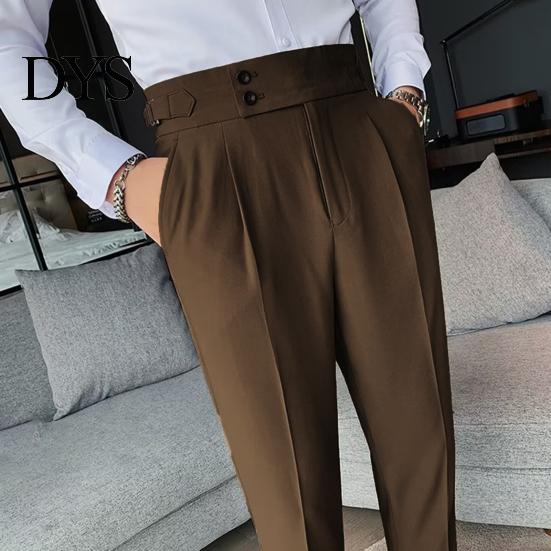 Elegante Formelle Hosen Herren Anzug Business Stil Gerade Beine Schmal Geschnitten Einfarbige Weiche Hohe Taille Vintage Taschen Atmungsaktiv Bürohosen Reißverschluss