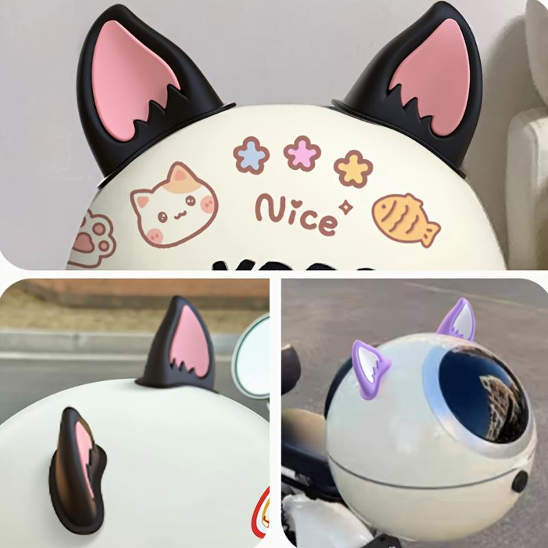 2pcs Adorable Cat & Bear Ears Helmet Stickers - Durable ABS, Perfect for Motorcycles, Electric Bikes & Car Decor, Cute Helmet Accessories