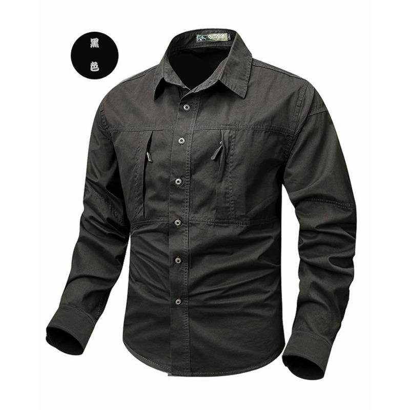 Autumn New Men's Quick-drying Tactical Long-sleeved Shirt Outdoor Workwear Loose Multi-pocket Harajuku Lapel Shirt