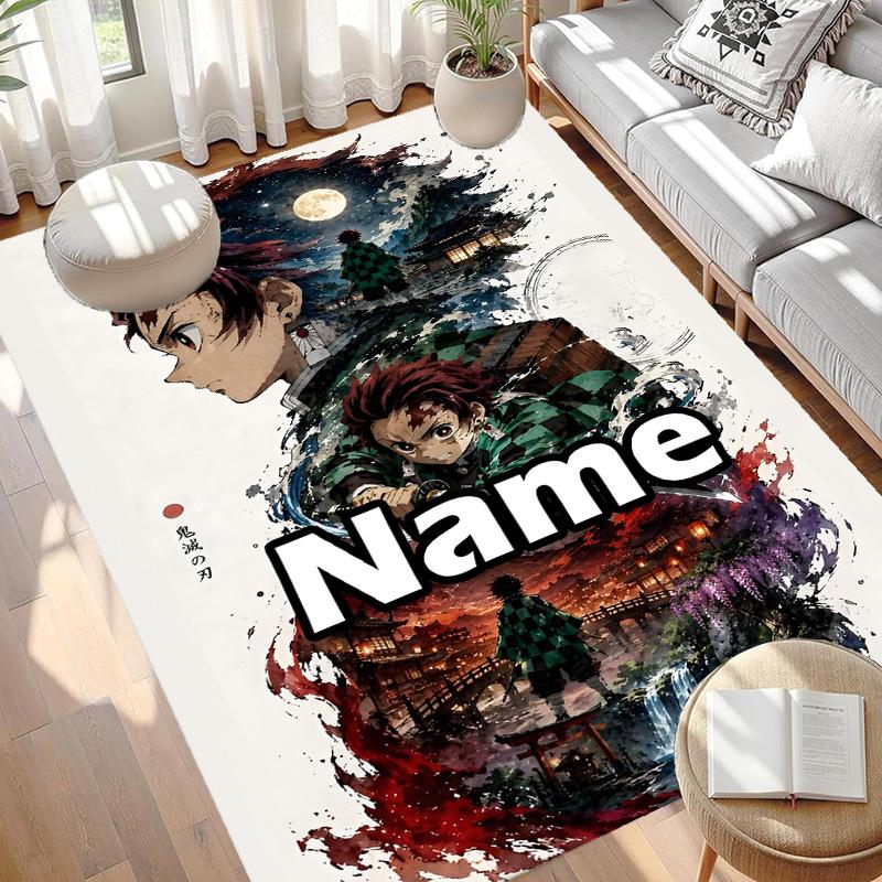 Custom Name Personalized Demon Slayer Print Carpet, Versatile Home Decor Rug, for Playroom, Apartment, Balcony, Entryway, Hallway Gift