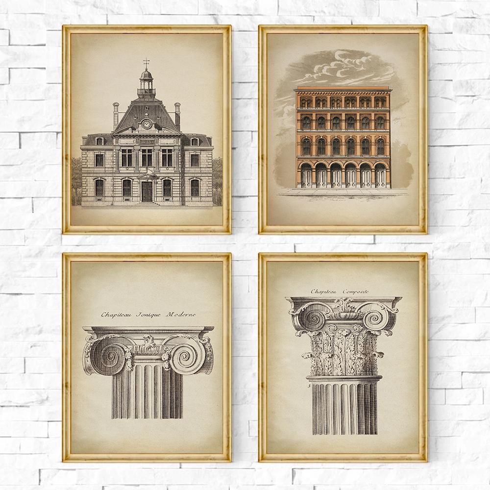 

Vintage Europe Historical Architecture Church Castle Drawing Sketch Poster Canvas Painting Wall Art Pictures Home Room Decor 21cm×30cm NoFrame