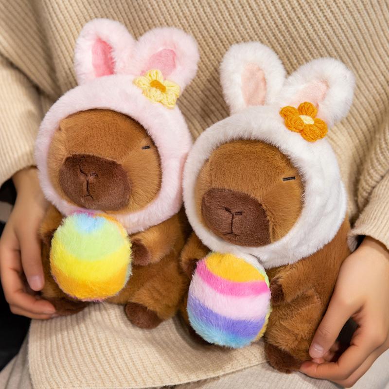 Easter Egg Capybara Stuffed Plush Toys Cute Animal Capybara Plushies Doll Bunny Rabbit Ears Hats Happy Easter Decor Kids Favor