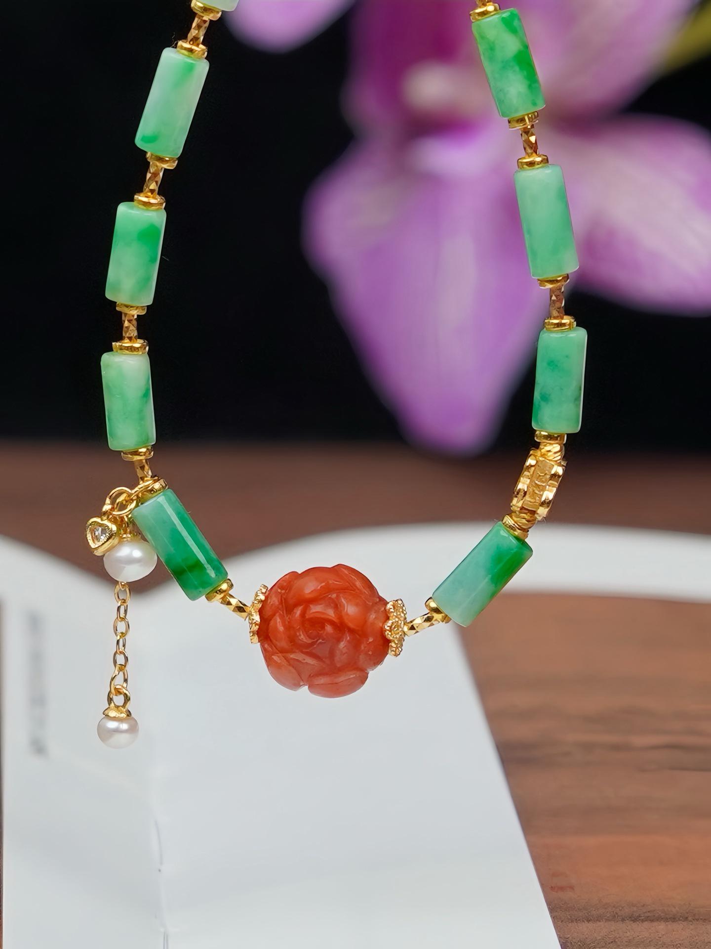 Guoguo Jade Bracelet with Sterling Silver and Nan Hong Pearl Tassel нефритовый