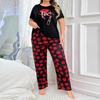 Frühling Sommer Übergröße 5XL Damen Grafikdruck Pyjama Set Zweiteiliger Schlafanzug Anzug Loungewear Kurzarm Oberteil und Hose Pyjama Damen Homewear