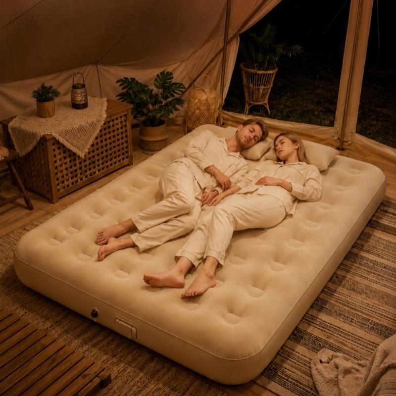 Portable inflatable bed for outdoor camping; flocked inflatable mattress; suitable for camping, car use
