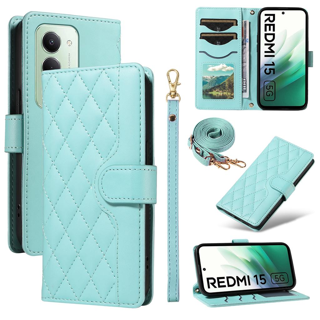 Pro Xiaomi Redmi 15 5G (Globální) (169 mm) Peněženkové pouzdro Kosočtvercové Kožené Pouzdro na Telefon s Poutkem