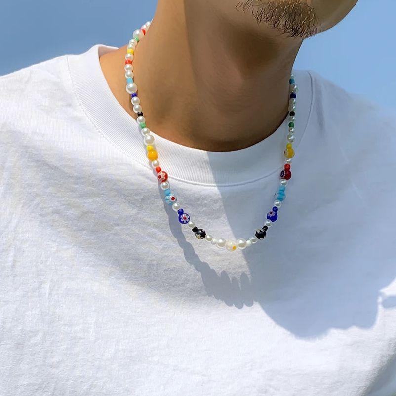 Ingemark Boho Imitation Perlen Choker Halskette für Herren Vintage Einfach Gemischte Farbe Perlen Hals Accessoires 2026 Neuer Partner Schmuck