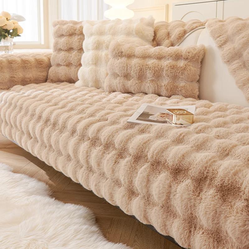 

Fluffy Plush Sofa Cushion Cover, Non-Slip Seat Pad for Winter, Soft Thickened Couch Protector for Living Room 70x70cm кофейный