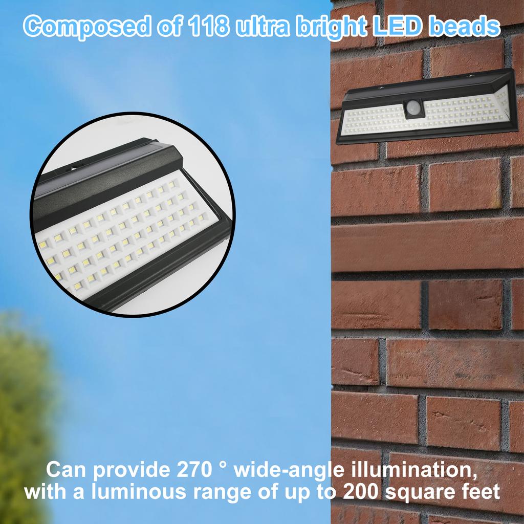Solar RV Porch Light 118 LED RV Motion Sensor Light with Remote Control IP65 Waterproof RV Exterior Lights with 3 Modes 270 °
