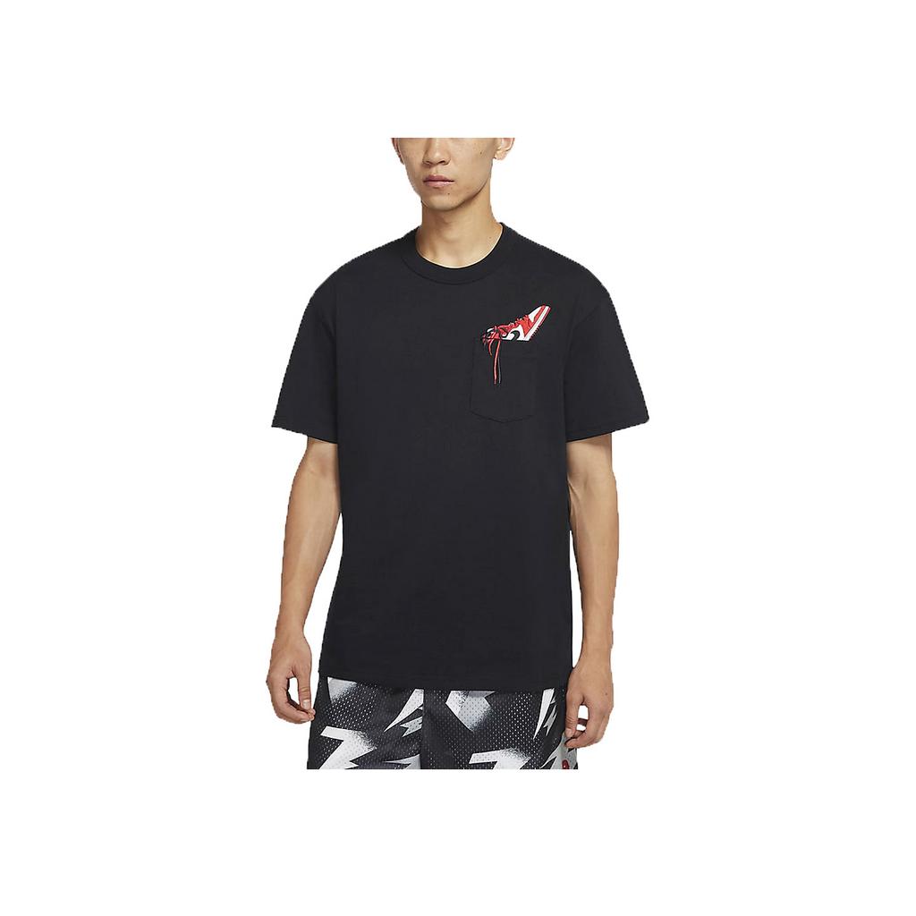 Air Jordan 1 Pocket Sneakers Besticktes Rundhals Kurzarm T-Shirt Herren Tops Schwarz DO1928-010
