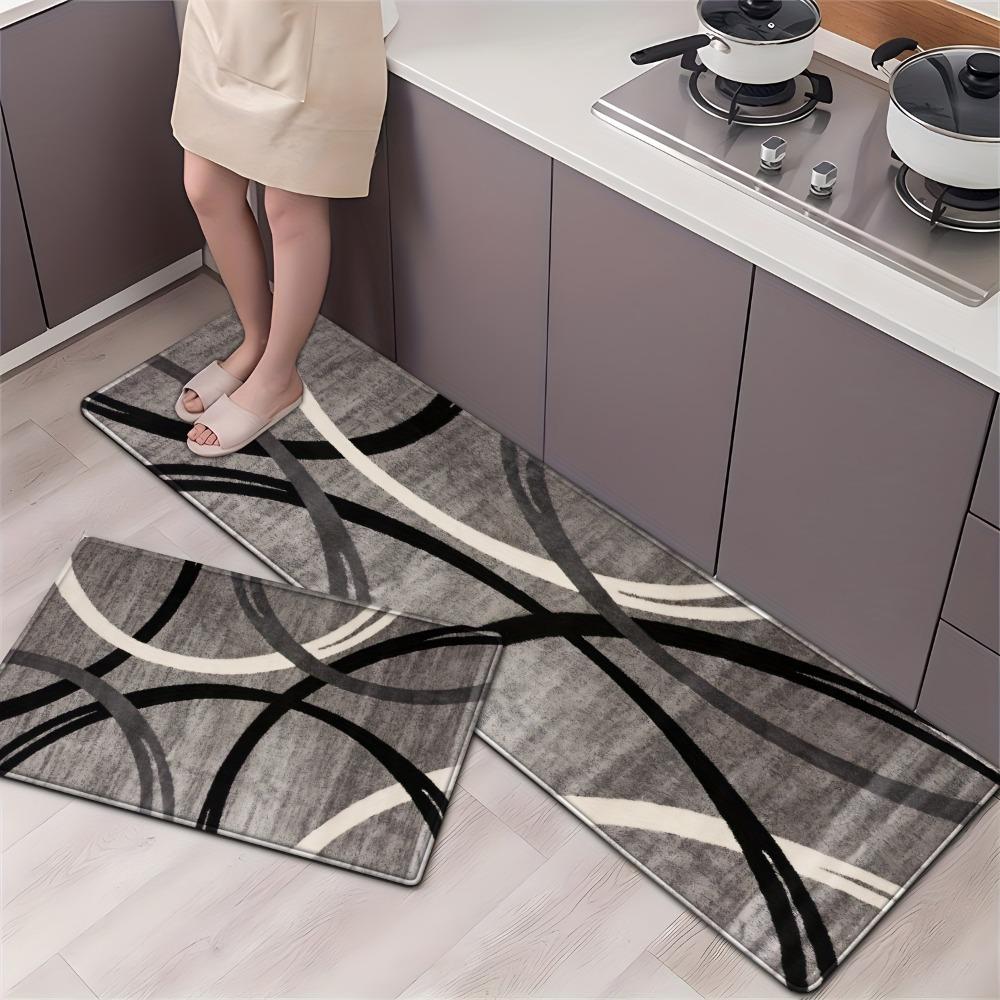 2pcs Textured Design Kitchen Mats, Creative Lines Print Throw Carpets, Washable Hallway Runner Rugs,  Farmhouse High Traffic Area