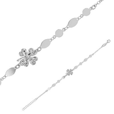 [R4987] - Silver 'Cleopatra' Handmade Silver Bracelet (rhodium) - 12x11mm (Clover)