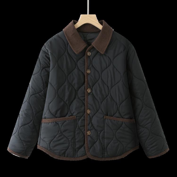2025 Autumn/Winter Retro Lapel Cotton Jacket - Versatile Quilted Warm Short Coat for Women
