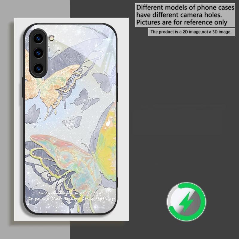 Lucky Butterfly Painting suitable for Samsung Galaxy S26 Ultra S20 FE S21 S22+ 23 Plus S24 Ultra 25 Edge black Glass Phone Casee