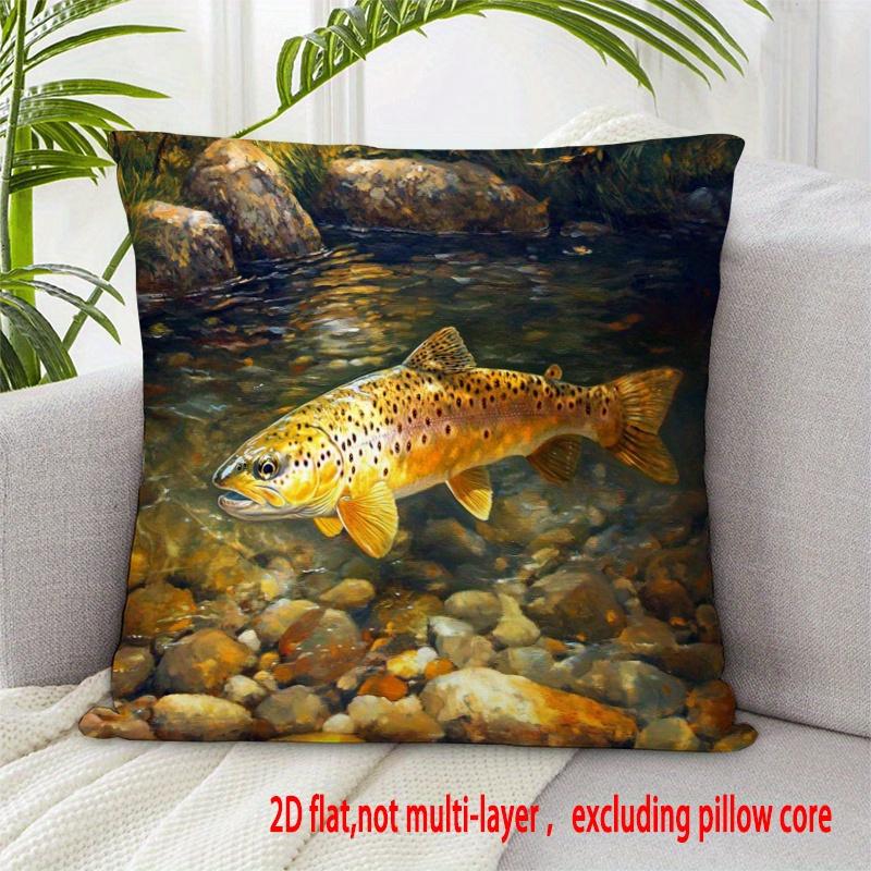 2D Flat - Double-Sided Flat Printing, Double-Sided Pillowcase with Golden Trout in Clear Water, Ideal for Sofa, Bed, Or Car Pillowcases (Pillow Fillin