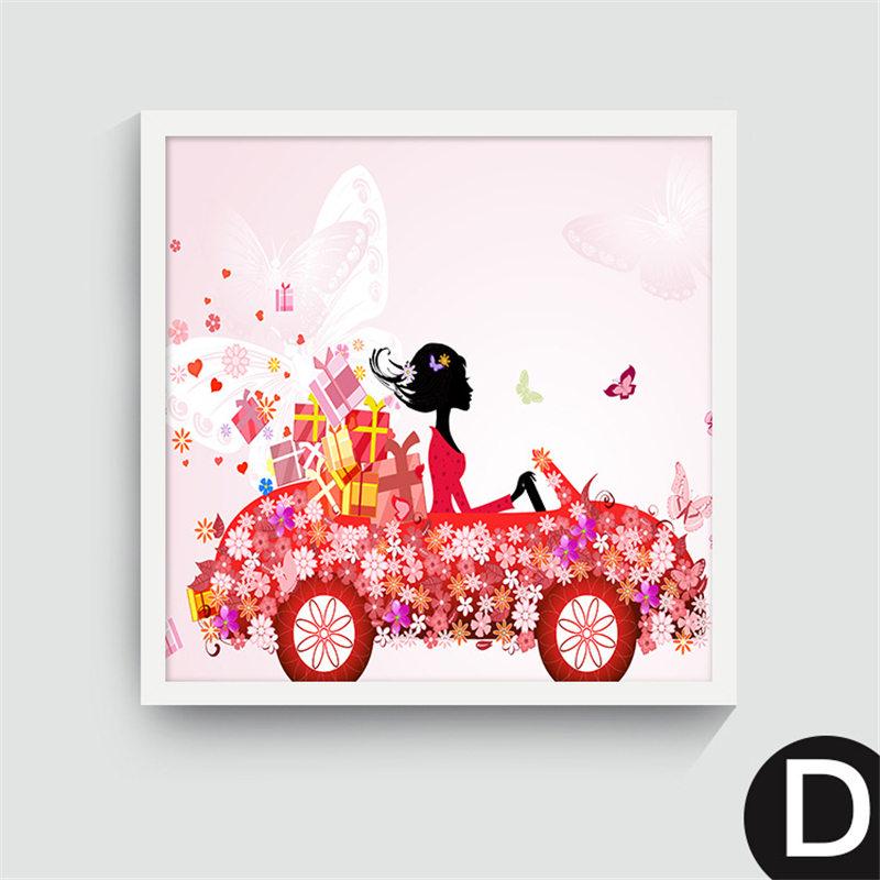 Nordic Canvas Painting Cartoon Square Posters Dancing Riding a Bike Horse Driving a Car Beautiful Girls for Girl's Room