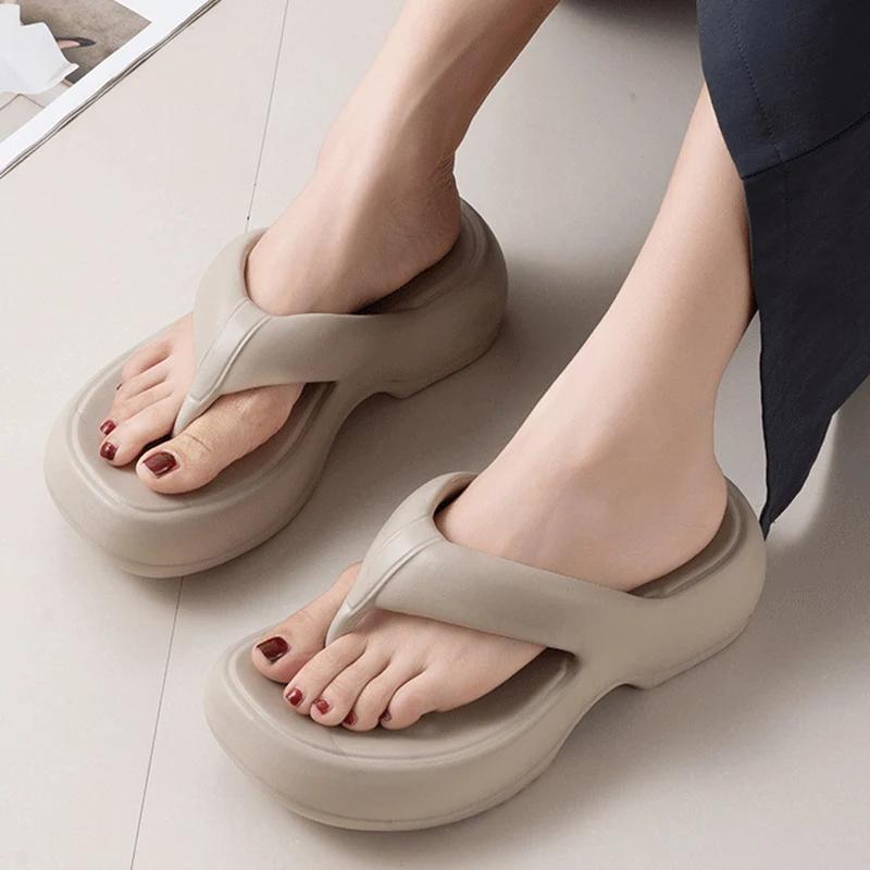 Fashion Fashion White Platform Flip Flops Women Thick Sole Eva Slippers Clip Toe Wedge Sandals Woman 2025 Summer Non Slip Beach Slides