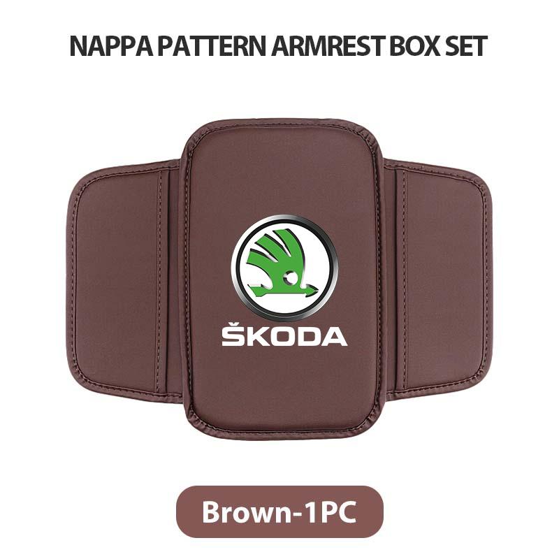 NAWR1 Leather Car Armrest Box Pad Central Arm Rest Storage Pocket Protective Cover For Skoda Kamiq Karoq Octavia 2 3 Rapid Scala Kami