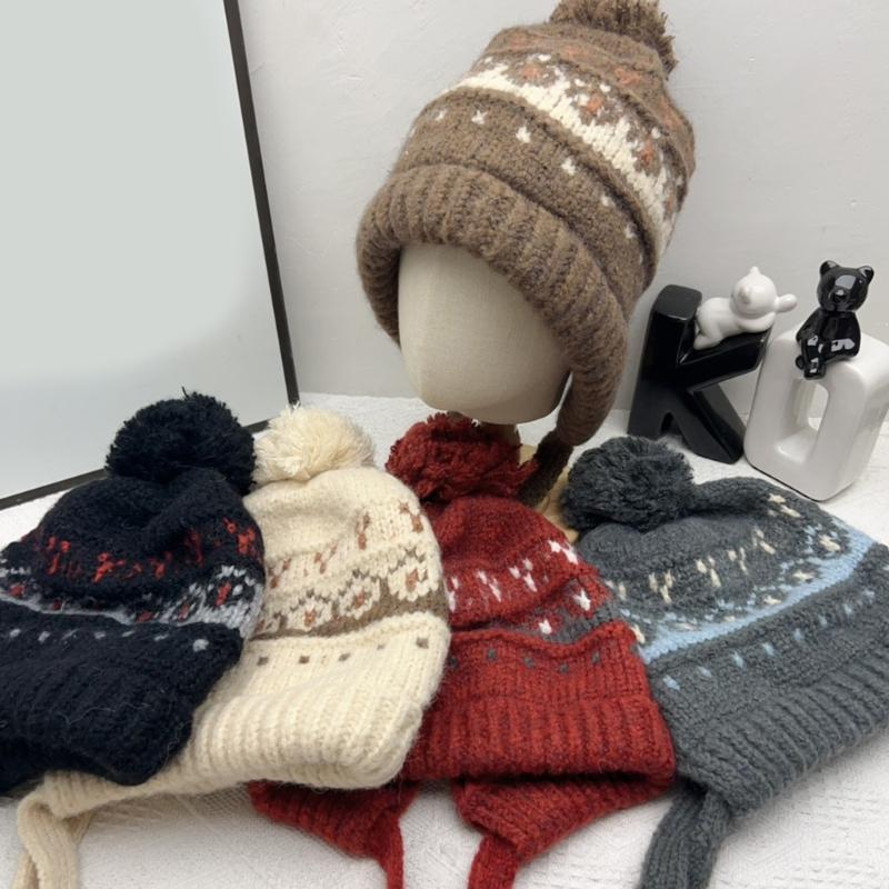 Elastic Thermally Fleece Hat Nordic Pattern Lightweight Cold Weather Headwear Elastic Winter Beanies For Travel