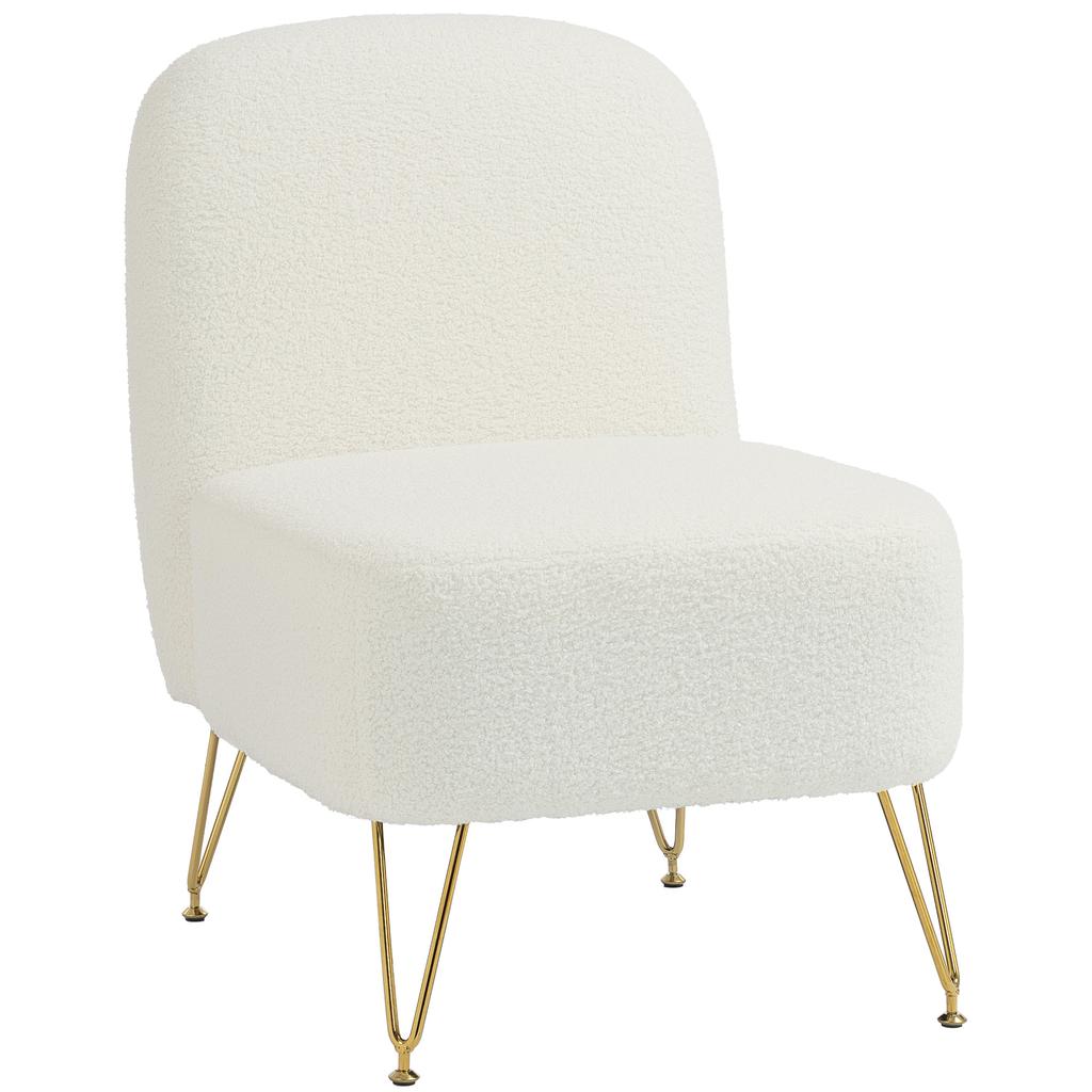 Lounge Chair, Armless, Boucle Fabric, Thick Cushion, Wide Seat, White
