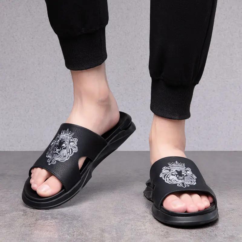 Fashion Summer Men's Genuine Leather Slippers Men Flip Flops Male Beach Sandals Man Outdoor Leisure Non-slip Men Home Slippers