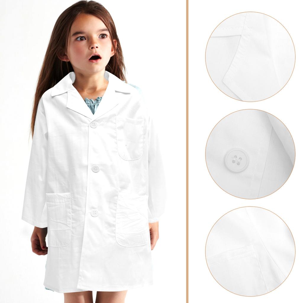 Long Sleeve Kids Lab Coat White Reusable Costume For Halloween Party Festival Toddler Scientist Clothes Washable Dress Birthday