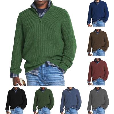 Men's Casual Loose Solid Color Semi-zipper Stand-up Collar Sweater, Men's Warm Long-sleeved Pullover Knitted Sweater