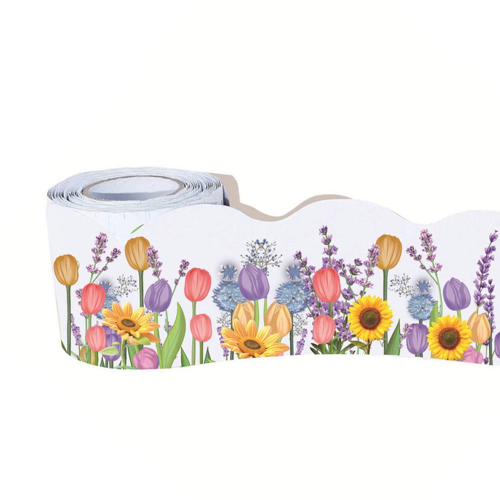 Colorful Tulips Flower Border Trim for Party Bulletins Board Border for Classroom Blackboard Scalloped Paper Borders