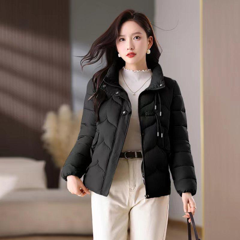 

Новая пуховая хлопковая одежда женская короткая зимняя свободная теплая куртка с воротником-стойкой маленькая хлопковая куртка 3XL-140-77.5 kg чёрный