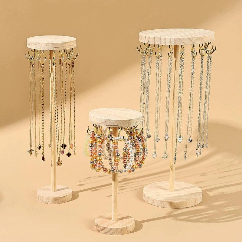 Necklace Holder Organizer Jewelry Tree Stand With 12/18 Metal Hooks Wooden Necklace Display Tower For Home Or Show Selling Use