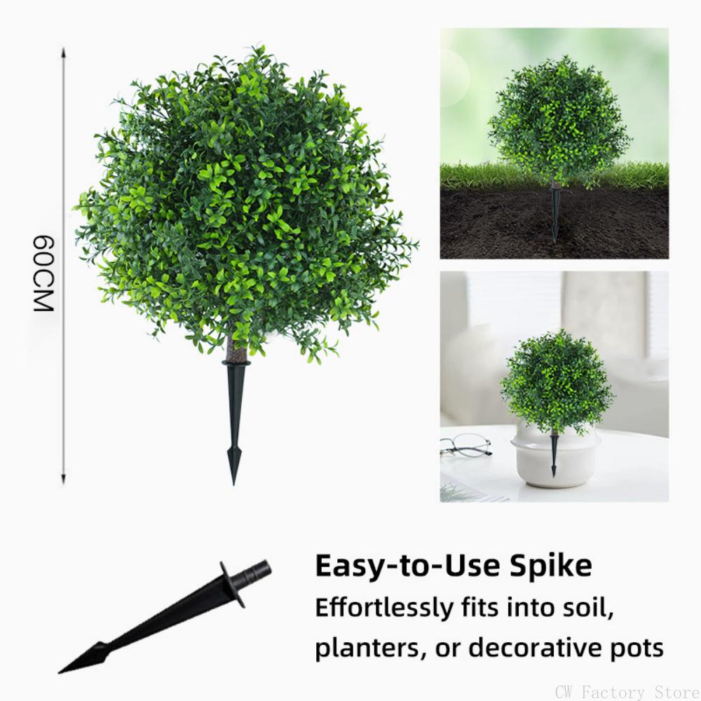 Artificial Boxwood Topiary Trees with Ground Stakes Plastic Greenery Decor for Villa Courtyard Garden Outdoor Patio Ornaments