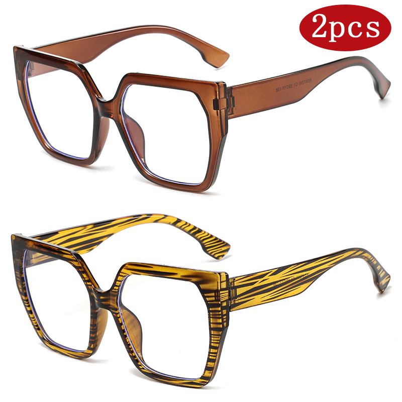 

2 упаковки Модные Женские Многоугольные Оправы для Очков Квадратные Легкие Очки Простой Дизайн Большая Рамка Компьютерные Очки с Защитой от Синего Света