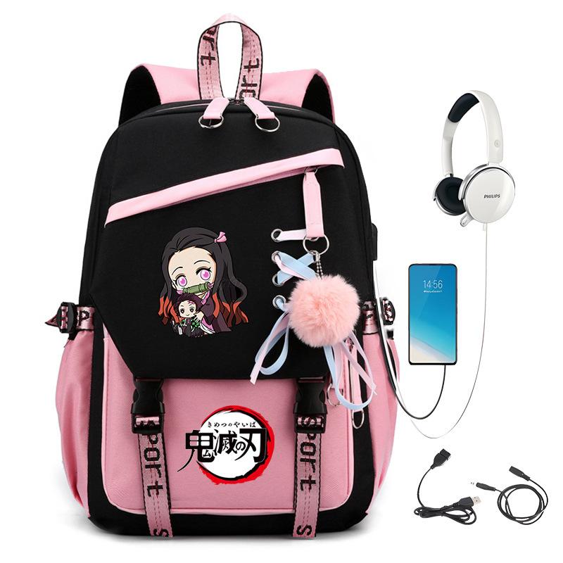 Japanese Campus Contrasting Color USB Multi-function Foreign Trade Children's Student Schoolbag Large Capacity Ghost Extinguishing