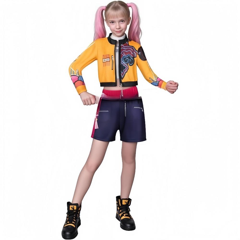 

Девочки K-POP Вечеринка Ролевая Игра Нарядная Куртка Жилет Шорты Комплект Детский Руми Косплей Костюм Детский Сценический Выступление Охотники Хэллоуин Наряд 140cm золотой