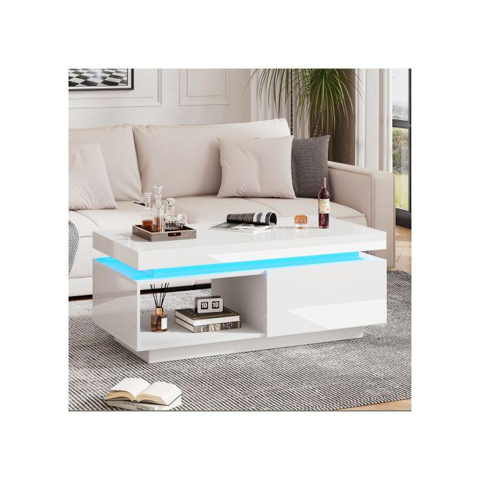 Konferenční stolek - MUVOE - Moderní - LED osvětlení - Prostorná zásuvka - 100x50x40,3 cm