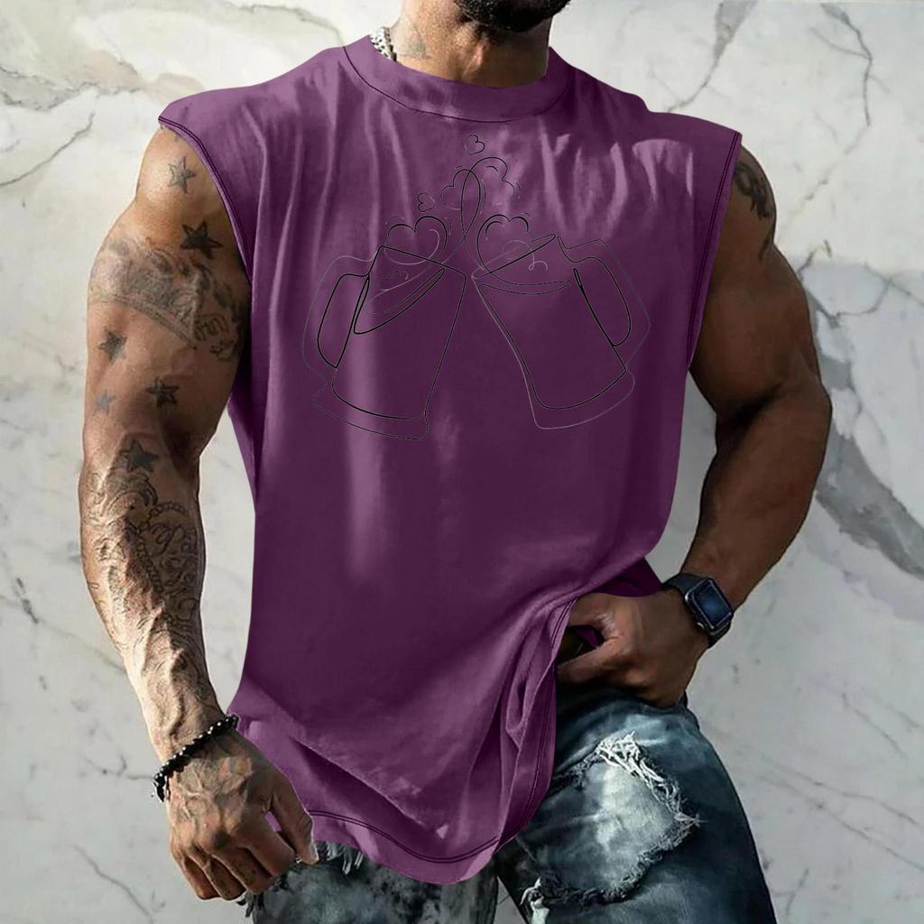 Men's Casual Loose Fit Sleeveless Tank Top with Beer Festival Style Graphic Print Streetwear Athletic Summer Muscle Shirt