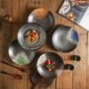 Japanese Sashimi Deep Plate Coarse Pottery Western Food Plate Household Ceramic Hat Light Bowl Black Ceramic Meal