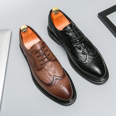 New Men's Casual Dress Leather Shoes Luxury Fashion Crocodile Pattern Wedding Shoes British Style Oxford Shoes