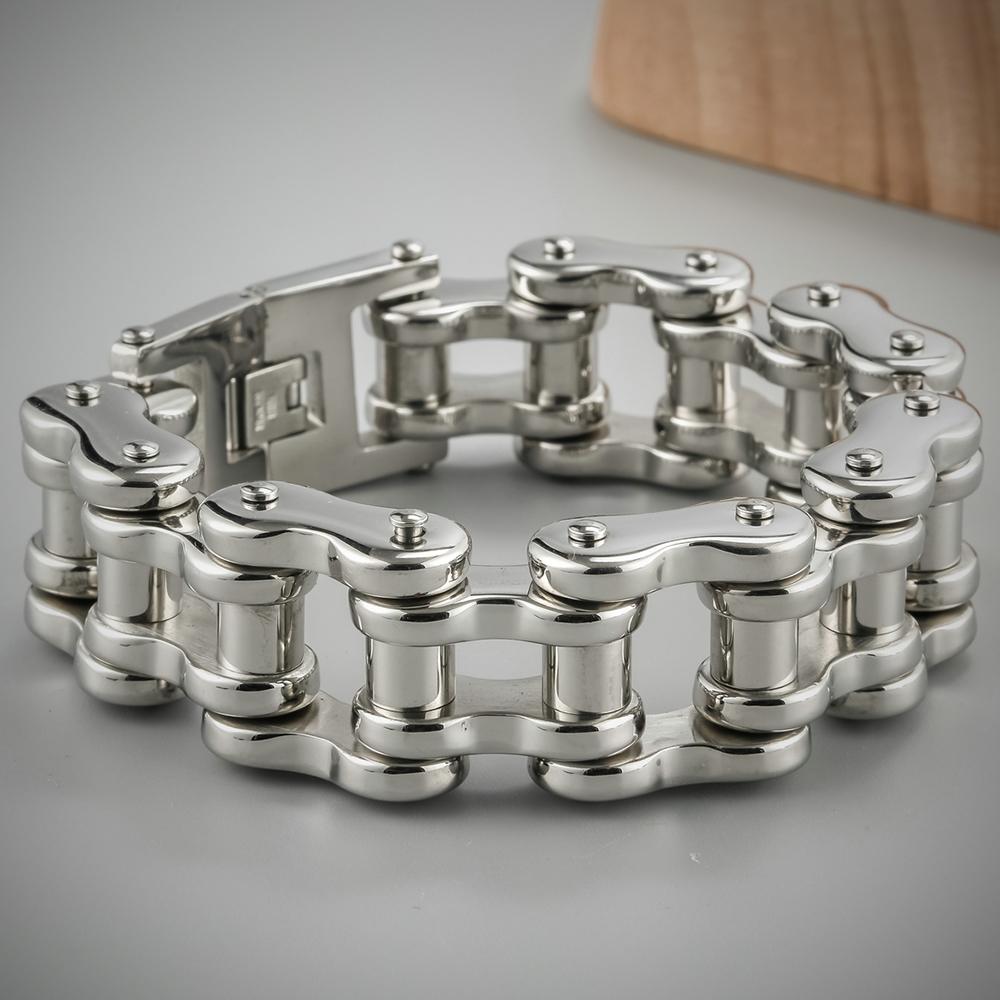 Rock And Roll 21MM Width Motorcycle Chain Man Bracelet for Men Heavy Stainless Steel Men's Bracelets Bangles Bikers Jewelry