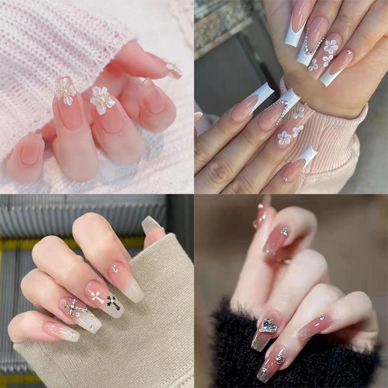 Sweet Fairy Detachable Press-On Nails: Cute Blush Translucent Finished Nails for Girls