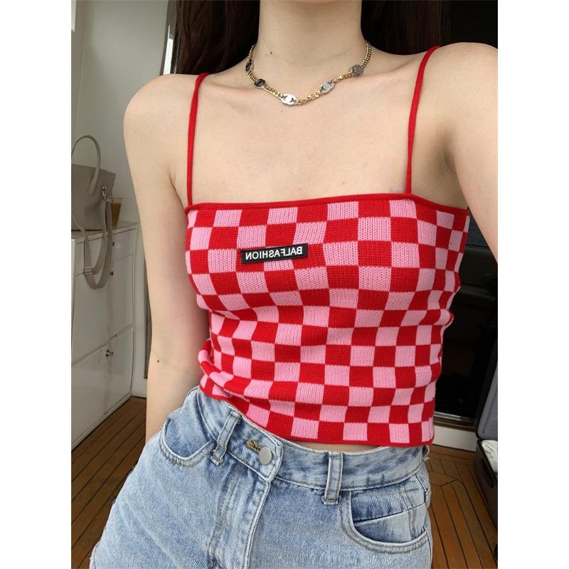 Retro Chessboard Plaid Vest Women's Summer Clothing New Style Inside and Outside Wearing Hot Girls' Chic Tops Ins Super Popular