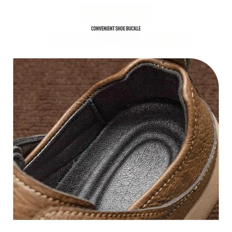 New Men's Soft Leather Casual Shoes Men Breathable Lace-Up Flat Heel Rubber Walking Shoes Fashion Comfortable Sneakers