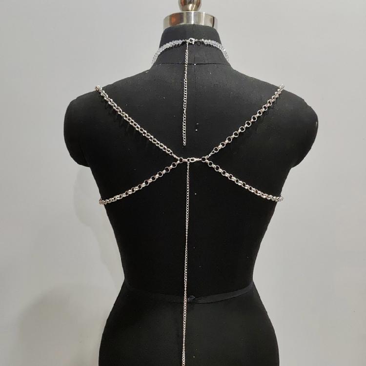 Crystal Beaded Tassels Layered Necklace Halter Neck Chest Chain Shimmering Body Jewelry Camisole Bralette For Women