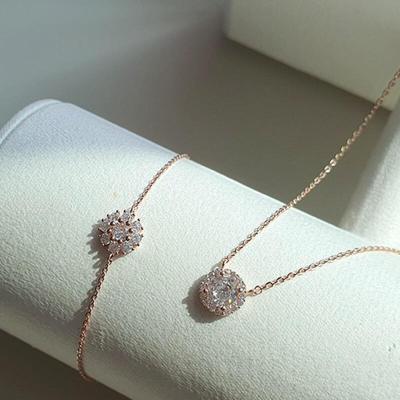 Choisissez l'un des suivants: Ensemble collier et bracelet féminin chaîne fine cubic flocon de neige
