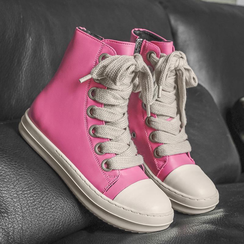 

TUINANLE Кожаные мужские парусиновые туфли Осень Высокие повседневные туфли для мужчин Нескользящие женские кроссовки для ходьбы и вождения 40 розовый