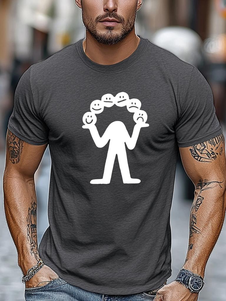 Unisexs Short Sleeve Cotton T Shirt Stickunisex Holding Different Expression Faces Graphic Print Round Neck Loose Daily Outdoor Wear